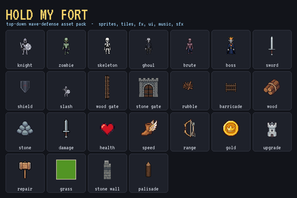 Every asset in the Hold My Fort pack